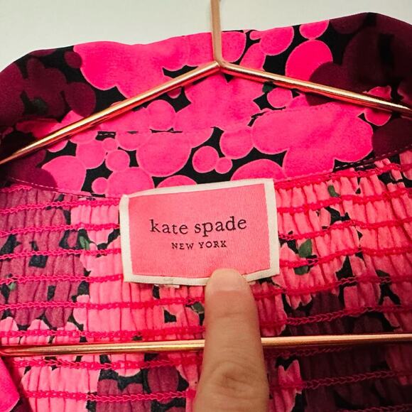 Kate Spade Pink Bubble Dot Smocked Collared Fabric Covered Buttons Dress Size 6 - Picture 8 of 13